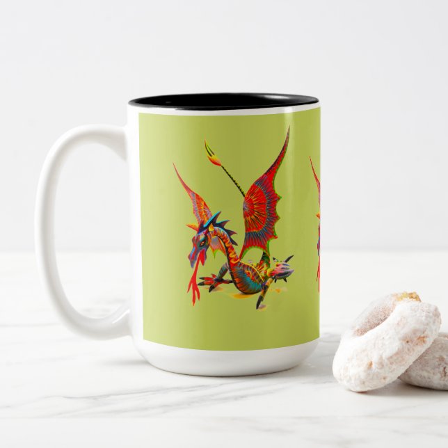 De Café Em Dois Tons Caneca - 016 - Dragão Vermelho (Com Donut)
