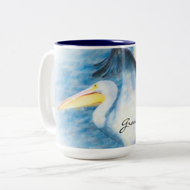 De Café Em Dois Tons caneca 17 do pelicano da aguarela (Frente Esquerda)