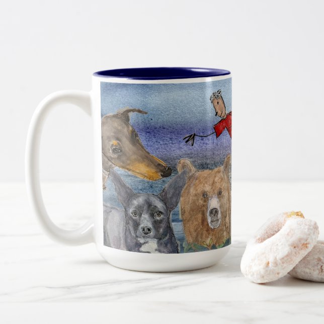 De Café Em Dois Tons Caneca #3 Joanna Voando Sobre Animais (Com Donut)