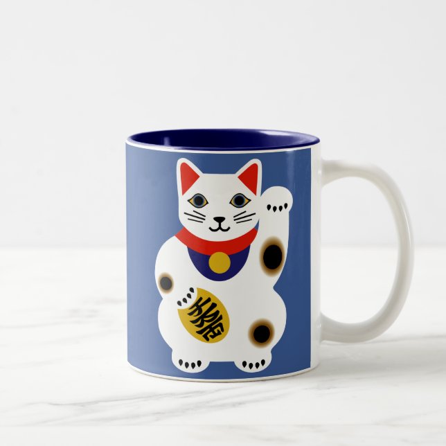 De Café Em Dois Tons Caneca afortunada azul do gato (Direita)