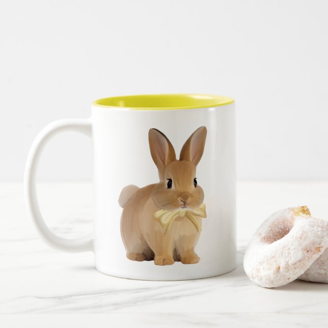 De Café Em Dois Tons Caneca Amarela Adorável Coelho (Com Donut)