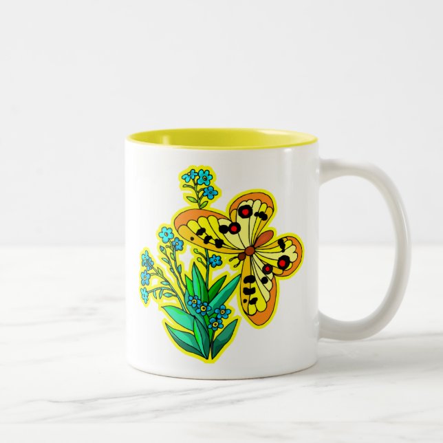 De Café Em Dois Tons Caneca amarela da borboleta (Direita)