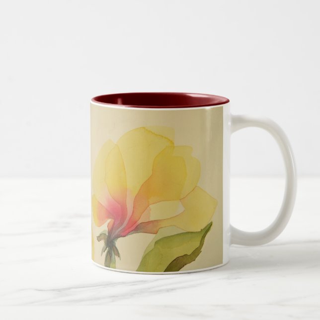 De Café Em Dois Tons Caneca amarela da flor da aguarela (Direita)