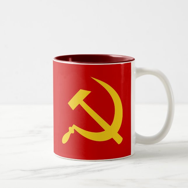 De Café Em Dois Tons Caneca (amarela) do martelo & da foice (Direita)
