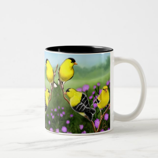 De Café Em Dois Tons Caneca americana selvagem dos Goldfinches (Direita)