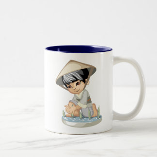 De Café Em Dois Tons Caneca asiática do menino