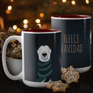 De Café Em Dois Tons Caneca Azul Escuro 'Fleece Navidad' Llama Divertid