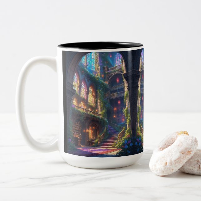 De Café Em Dois Tons Caneca Biblioteca Enfeitiçada (Com Donut)