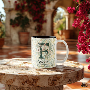 De Café Em Dois Tons Caneca Boho Chic Graciosa com Monograma Floral Fio