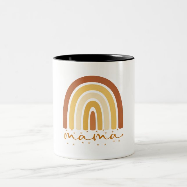 De Café Em Dois Tons Caneca Boho Doodle Coração Arco-Íris (Centro)