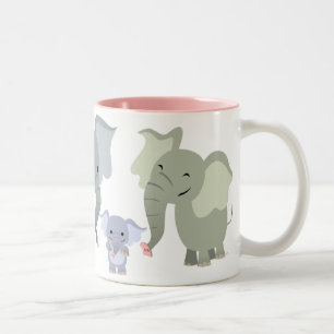 De Café Em Dois Tons Caneca bonito da família do elefante dos desenhos