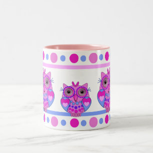 De Café Em Dois Tons Caneca bonito das bolinhas e das corujas dos