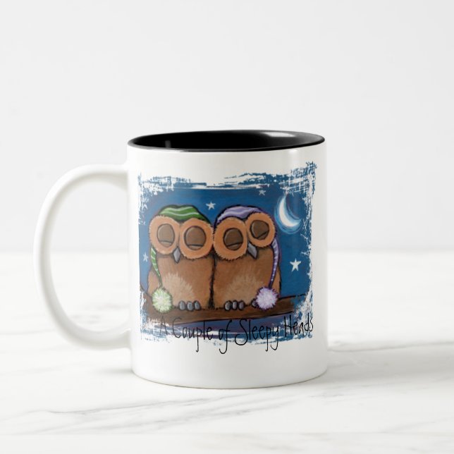 De Café Em Dois Tons Caneca bonito das corujas do sono (Esquerda)
