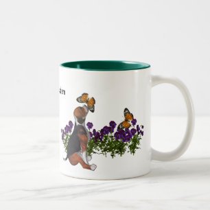 De Café Em Dois Tons Caneca bonito do cão dos Pansies das borboletas d