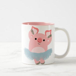 De Café Em Dois Tons Caneca bonito do porco da bailarina dos desenhos
