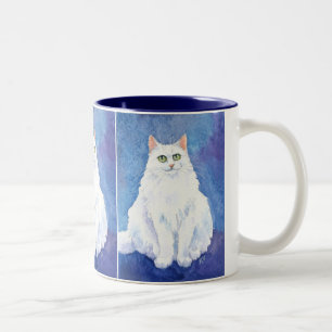 De Café Em Dois Tons Caneca branca bonito do gato ou do gatinho