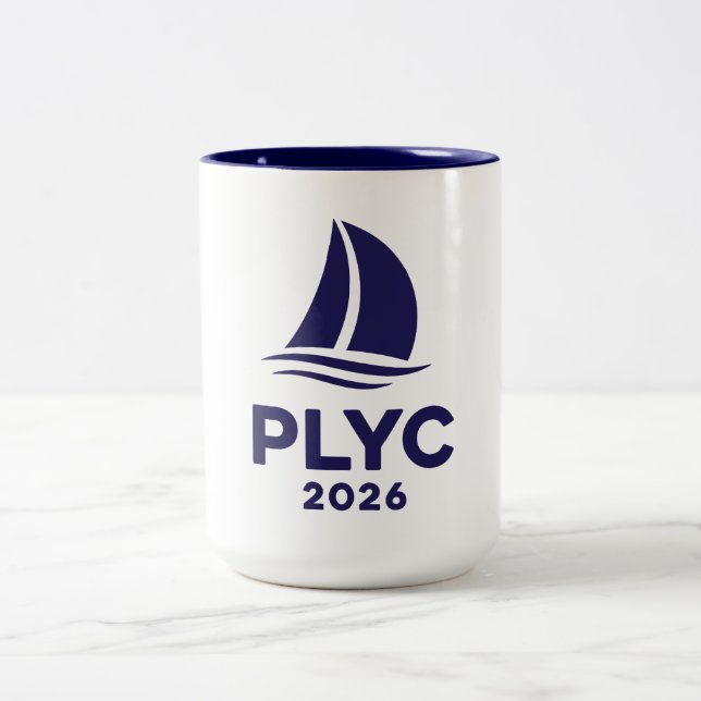 De Café Em Dois Tons Caneca branca PLYC 2026 com interior azul-marinho  (Centro)