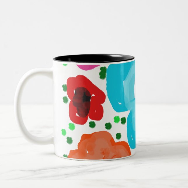 De Café Em Dois Tons Caneca caprichosa e brilhante com flores abstratas (Esquerda)