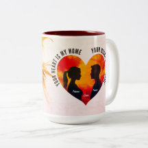 Caneca Casal Pôr do Sol Romântico Meu Lar Meu Cora