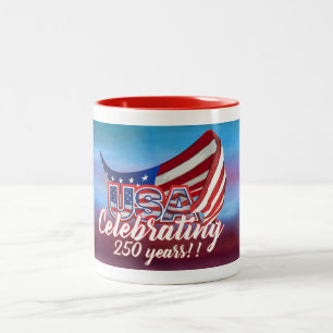 De Café Em Dois Tons caneca celebrando 250 estrelas e listras dos EUA
