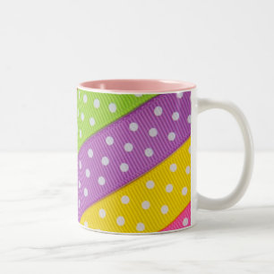 De Café Em Dois Tons Caneca cerâmica das fitas das bolinhas