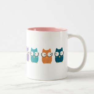 De Café Em Dois Tons Caneca colorida das corujas