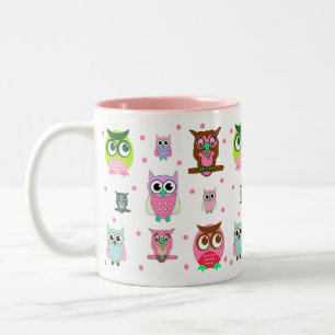 De Café Em Dois Tons Caneca colorida das corujas dos desenhos animados