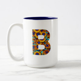 De Café Em Dois Tons Caneca com a letra B e girassóis