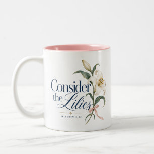 De Café Em Dois Tons Caneca com Acento Rosa Considerai os Lírios Cristã
