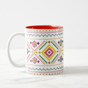 De Café Em Dois Tons Caneca com Estampa Marroquina Geométrico Tribal