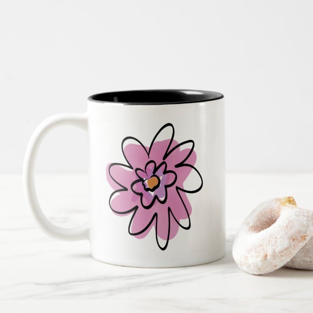 De Café Em Dois Tons caneca com flor rosa pintada à mão simples (Com Donut)