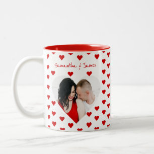 De Café Em Dois Tons Caneca com foto do coração personalizada & nomes d