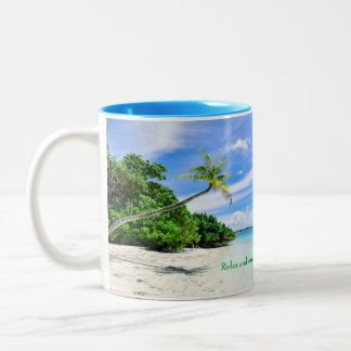 De Café Em Dois Tons Caneca com impressão interior & tropical azul