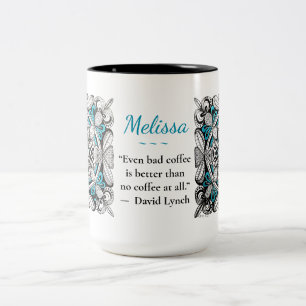 De Café Em Dois Tons Caneca com Laços Azuis Doodle Abstrato com Nome e