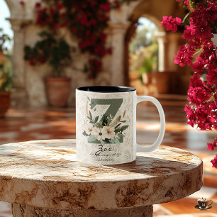 De Café Em Dois Tons Caneca com Letra Z Floral Boho e Nome Personalizad