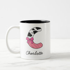 De Café Em Dois Tons Caneca com Nome Inicial Personalizado | Vaca Rosa