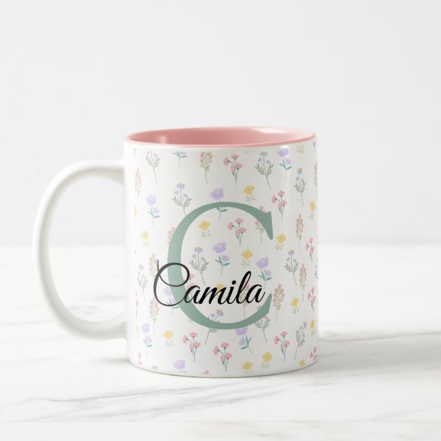 De Café Em Dois Tons Caneca com Nome Personalizado e Inicial (Esquerda)