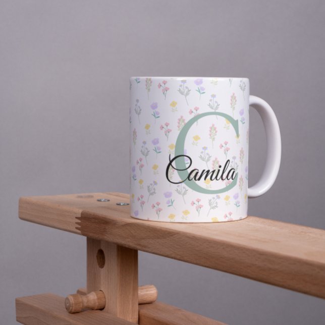De Café Em Dois Tons Caneca com Nome Personalizado e Inicial (Criador carregado)