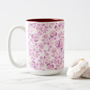 De Café Em Dois Tons Caneca com padrão floral rosa roxo vintage