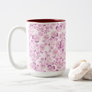 De Café Em Dois Tons Caneca com padrão floral rosa roxo vintage