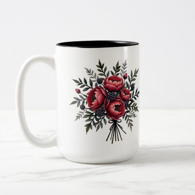 De Café Em Dois Tons caneca com padrão floral vermelho - texto pode ser (Esquerda)