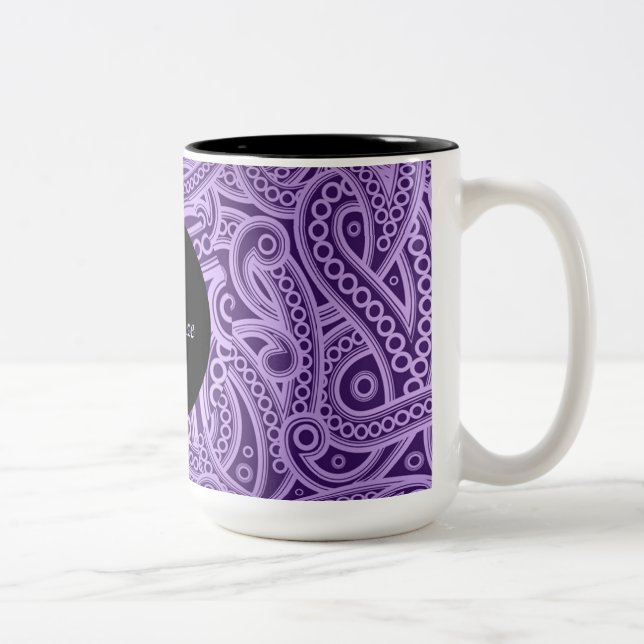 De Café Em Dois Tons Caneca com Padrão Paisley Roxo Funky Personalizado (Direita)