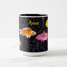 De Café Em Dois Tons Caneca com Peixe Divertido e Colorido