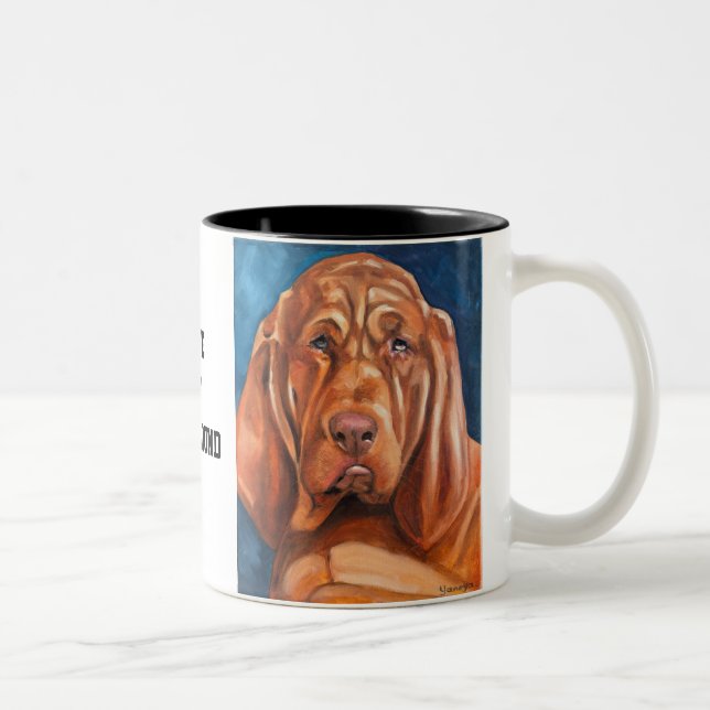 De Café Em Dois Tons Caneca com pintura a óleo do Bloodhound marrom (Direita)