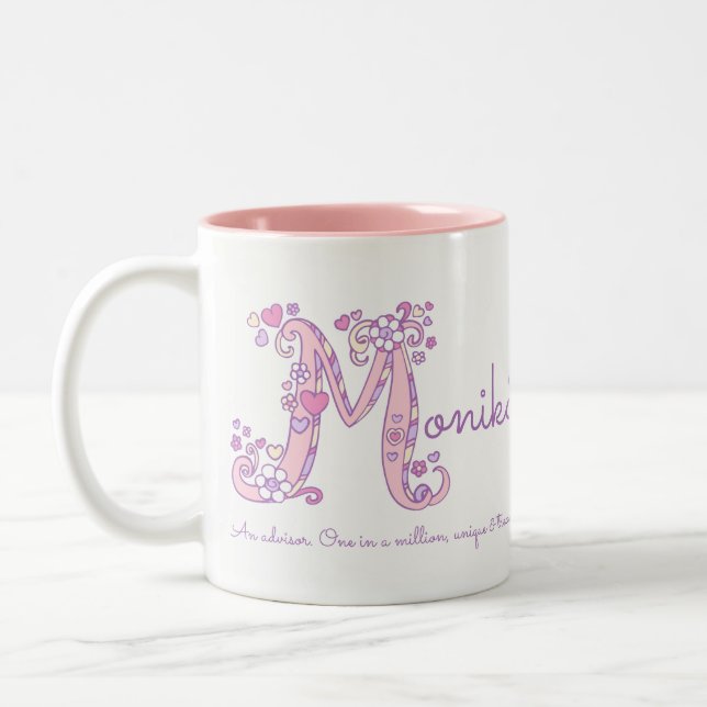 De Café Em Dois Tons Caneca conhecida do monograma da flor M do coração (Esquerda)