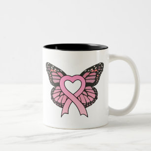 De Café Em Dois Tons Caneca cor-de-rosa da borboleta do coração da fi