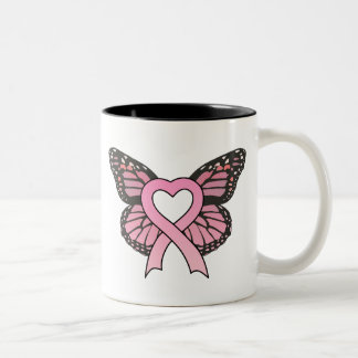 De Café Em Dois Tons Caneca cor-de-rosa da borboleta do coração da fita