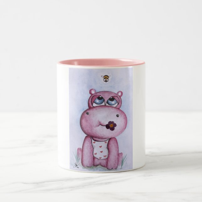 De Café Em Dois Tons Caneca cor-de-rosa do hipopótamo (Centro)