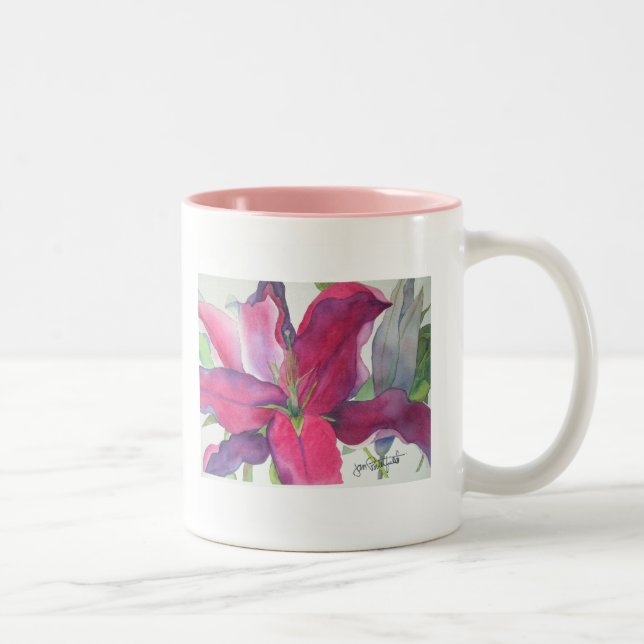 De Café Em Dois Tons Caneca cor-de-rosa do lírio (Direita)