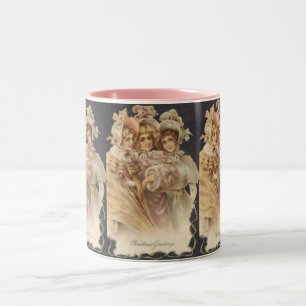 De Café Em Dois Tons Caneca cor-de-rosa do Natal do Victorian do